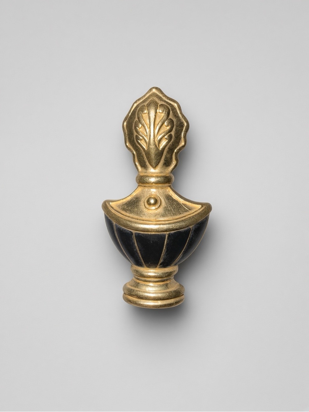 TRIFARI Signed Vintage Gold Tone Black Enamel Urn Vase Brooch Pin